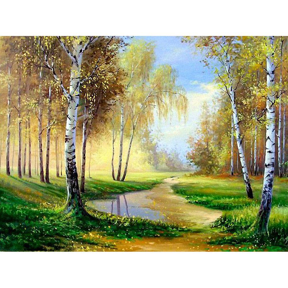DIY Diamond Painting Full Drill Scenery Birch Tree Diamond Embroidery Landscape Rhinestone Painting 30X40CM