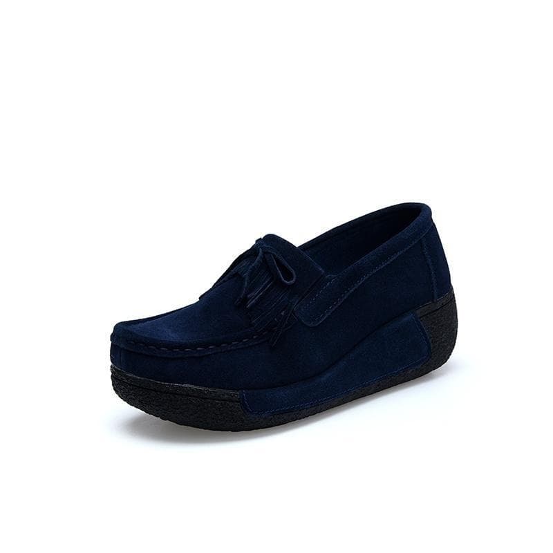 Summer Women Casual Shoes Suede Leather Slip-On Flats Platform Loafers 39 black