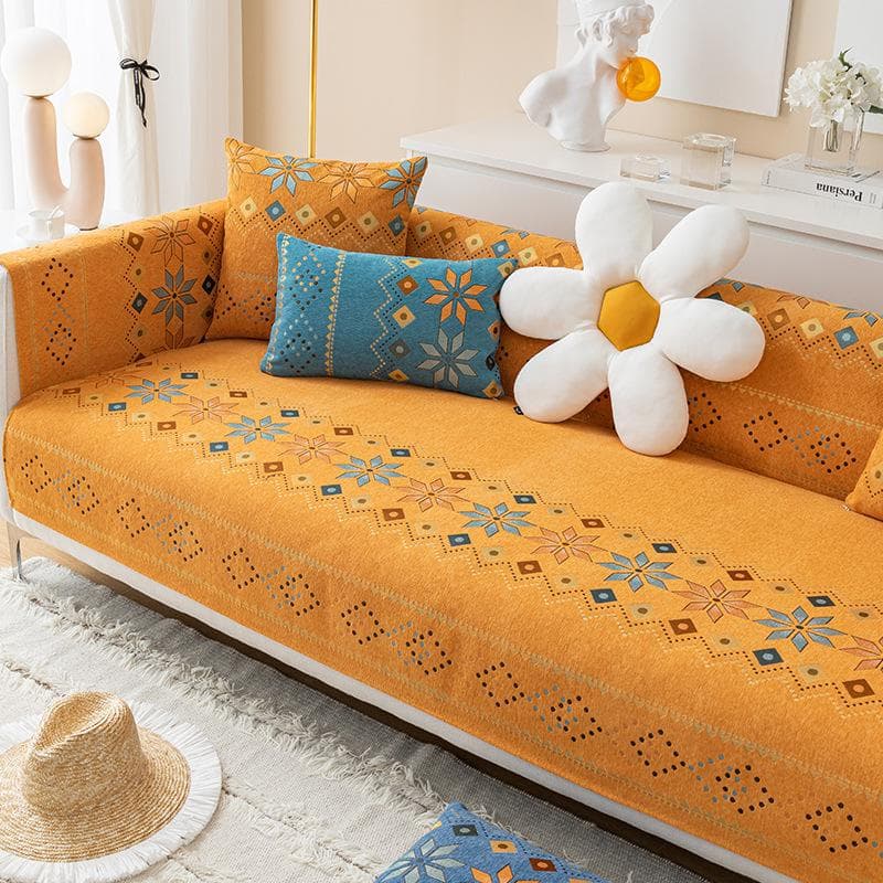 Bohemian style chenille sofa cushion four seasons universal cover fabric sofa cover cushion towel A 70x70cm 1pc