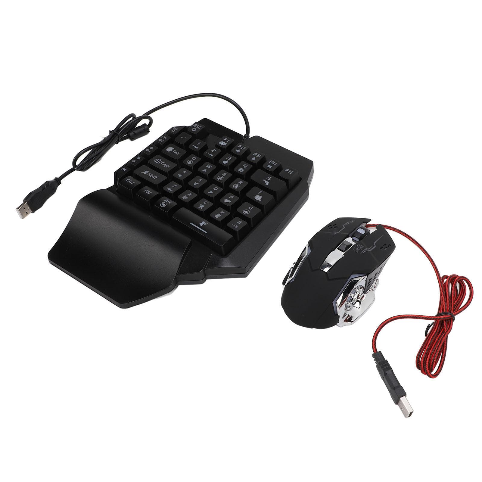 One Handed RGB Gaming Keyboard and Backlit Mouse Combo 3 in 1 Mobile Game Combo Pack for Home