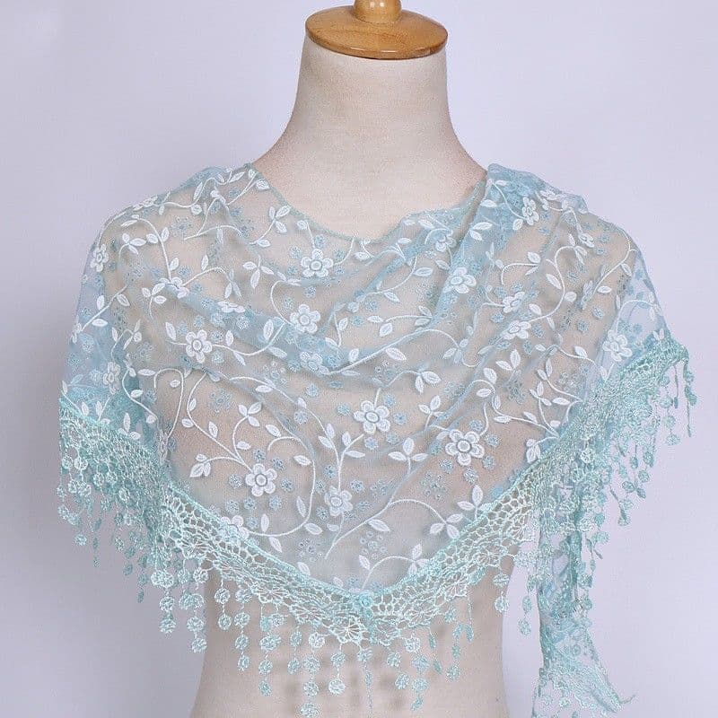 Spring and Autumn Silk Scarf, Women's Triangle Scarf, Versatile Decorative Scarf, Flower Tassel, Hollow Lace Scarf 140*40cm