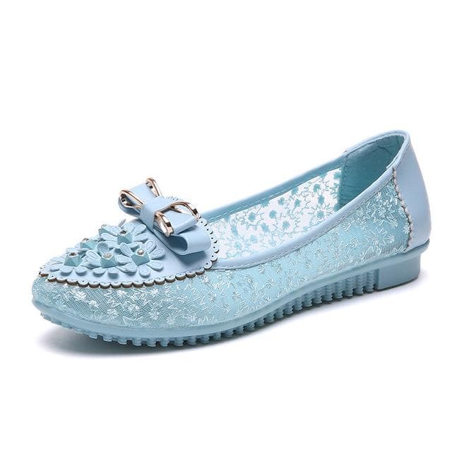 Women Bow Flower Sneakers Summer Breathable Solid Color Vulcanized Shoes Comfort Soft Bottom Non-slip Loafers Chaussure Femmes 39 blue