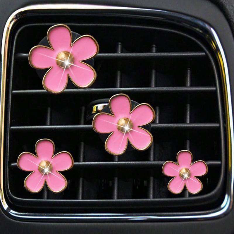 4pcs Alloy Small Daisy Set, Car Vent Clip Fragrance Decor, Auto Interior Air Conditioning Decor Accessories 4pcs/set pink