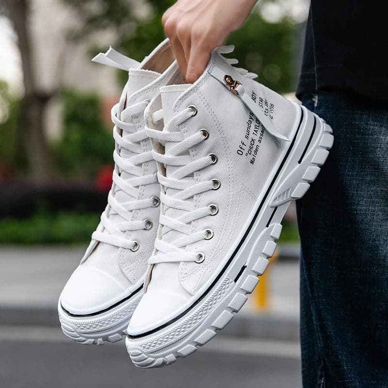 Fashion Versatile Men's High Top Canvas Shoes Breathable Comfortable Sneakers Casual Shoes Walking Shoes 42 white