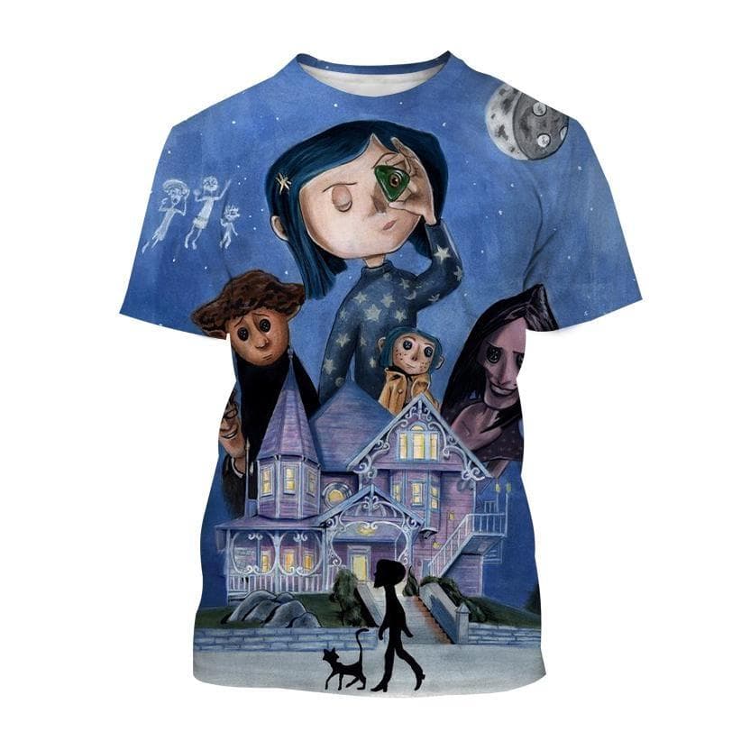 New Summer Coraline 3D Print T-Shirt Men Women Horror Anime Movie Short Sleeve Tshirts Oversized Harajuku Tees Top Kid Clothing M