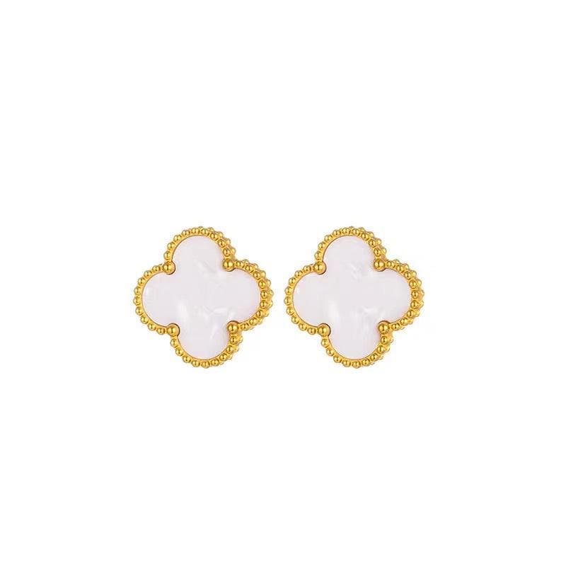 Fashion High-Grade Four-Leaf Clover Earrings Elegant Luxury Titanium Steel Ladies Earrings white