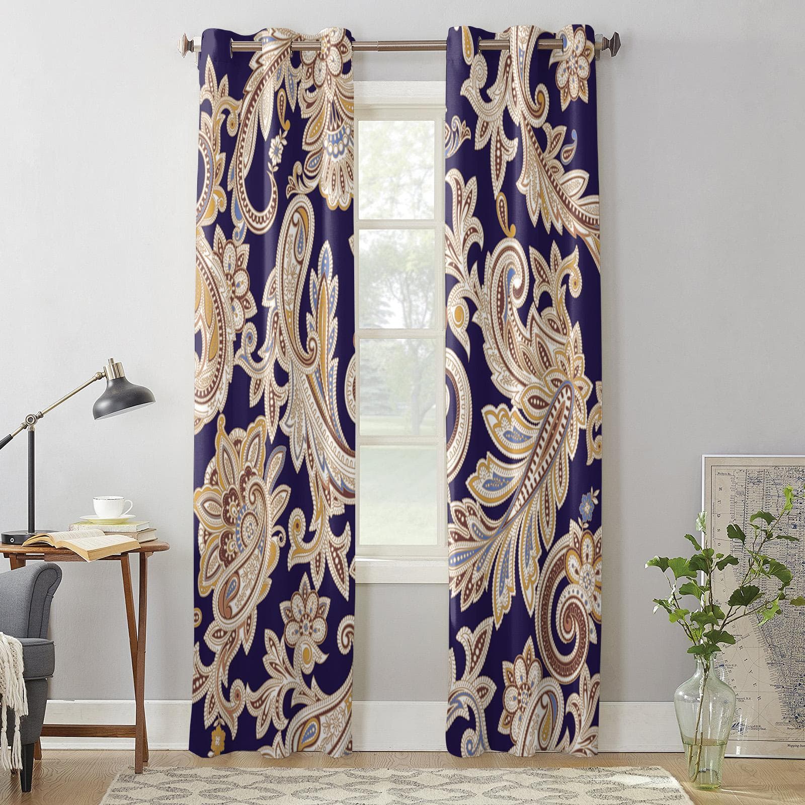 Boho Vintage Paisley Floral Windows Curtains Living Room Bedroom Window Treatments Household Kitchen Curtains 135W x 60H(cm) x1