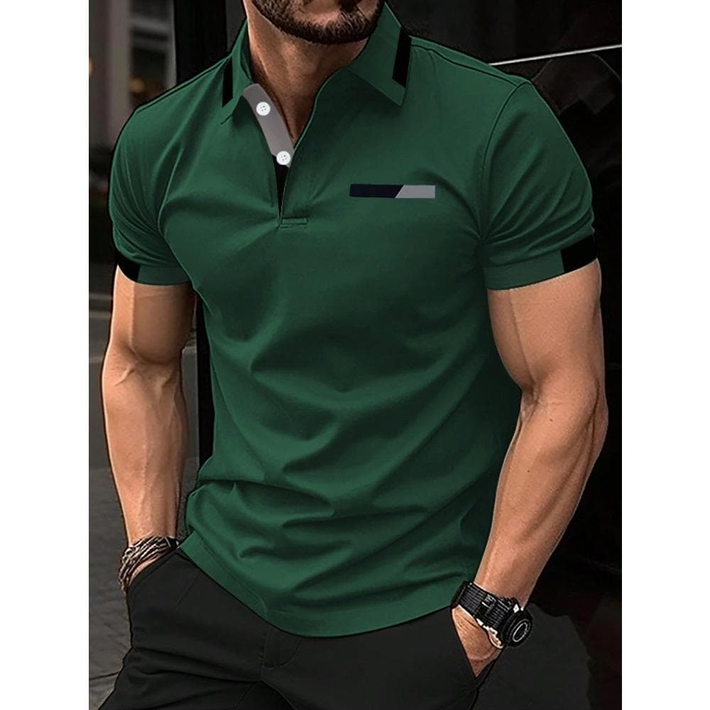 Manfinity Homme Men's Summer Color-Block Short Sleeve Casual Polo Shirt For Commuting M