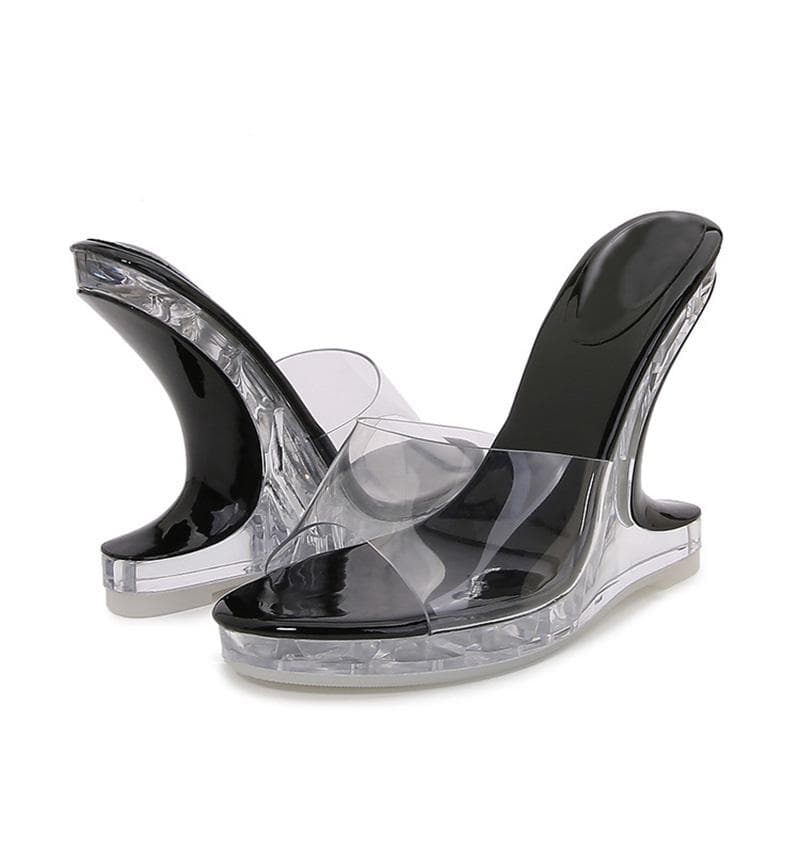 Liyke Fashion Chic Strange Wedges Slippers For Women Clear High Heels Summer Open Toe PVC Transparent Shoes Platform Sandals 41 black