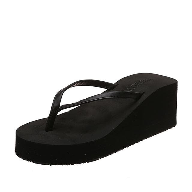 Summer Women Wedge Heels Clip on Sandals Casual Outer Wear Fashion House Slippers High Thick Soled Flip Flops Indoor 39 black