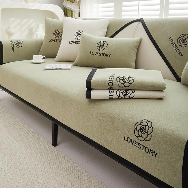 Luxury Camellia Sofa Cover Cushion L Shape Leather Couch Cover Black Edging Four Seasons Non-slip Towel for living Room Decor 70x70cm 1pcs