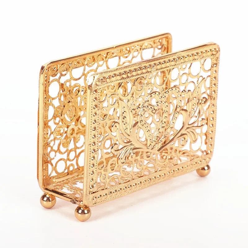Retro Metal Napkin Holder Vertical Desktop Tissue Holders Square Hollow Desig Restaurant Paper Storage Rack for Dinners Offices gold