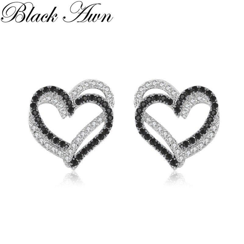 BLACK AWN Black Stone Heart Stud Earrings