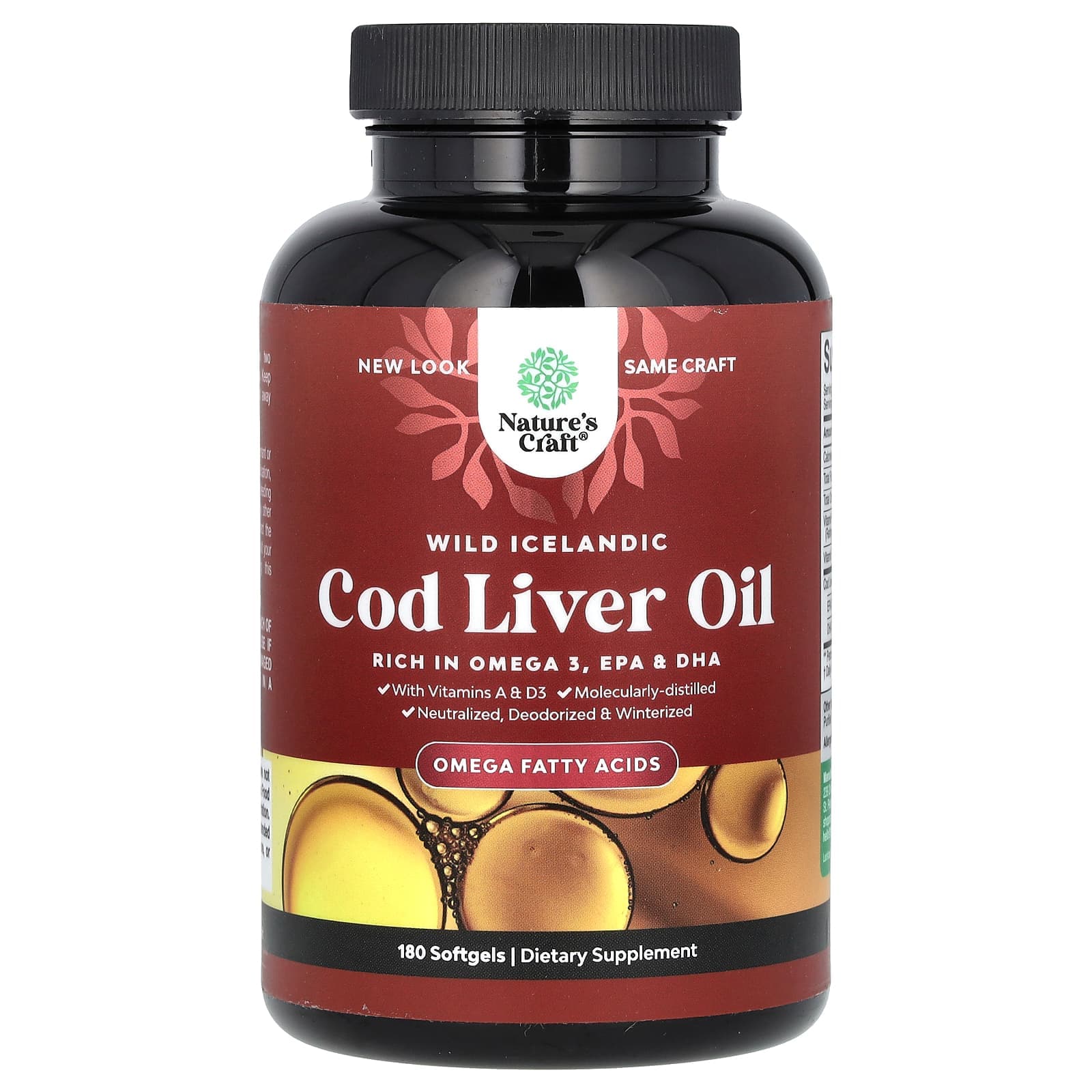 Nature's Craft, Wild Icelandic Cod Liver Oil with Vitamins A and D3, 180 Softgels