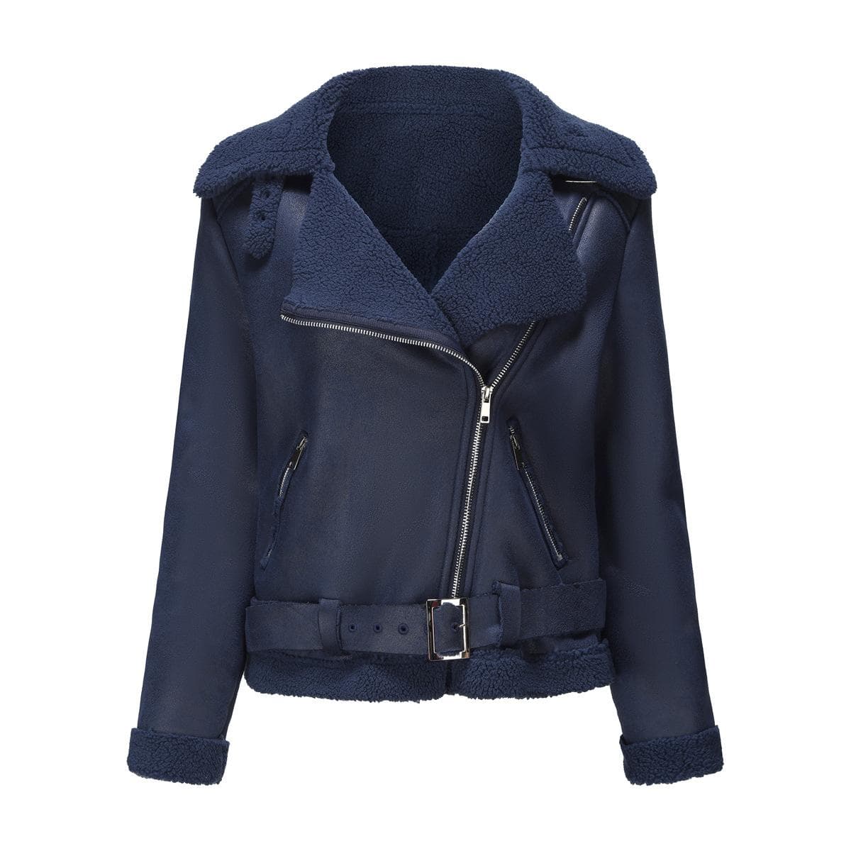 Autumn and Winter Fur All-in-one Warm Women's Suede Jacket European and American Leather Jacket for Women with Belt Lapel Jacket for Women S
