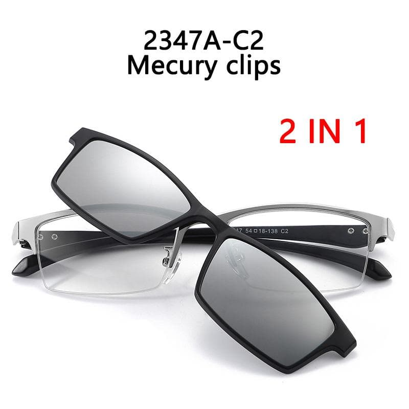 5 In 1 Rectangle Magnet Sunglasses Men Clip On Half Metal Frame 0 Diopter Optic Myopia Eyewear SHOW AS PICTURE