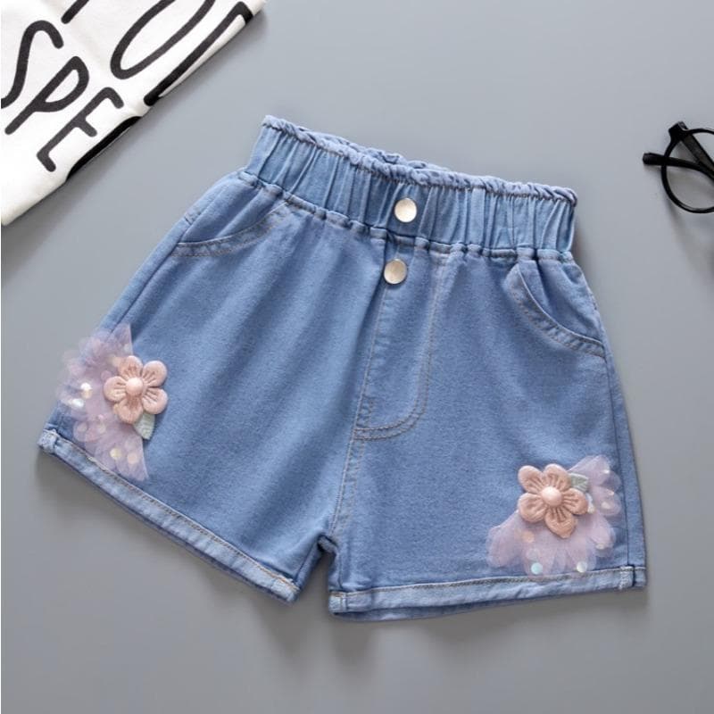 Summer Kids Short Denim Shorts for Girls Fashion Girl Short Princess Jeans Children Pants Girls Shorts Flower Girls Clothing 100cm