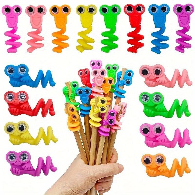 15-Pack Big Eyes Pencil Toppers-Featherless Novelty Party Favors, Soft Rubber Pen Grip for Classroom Prizes, Holiday Gifts, and Party Supplies Pack of 15 multicolour