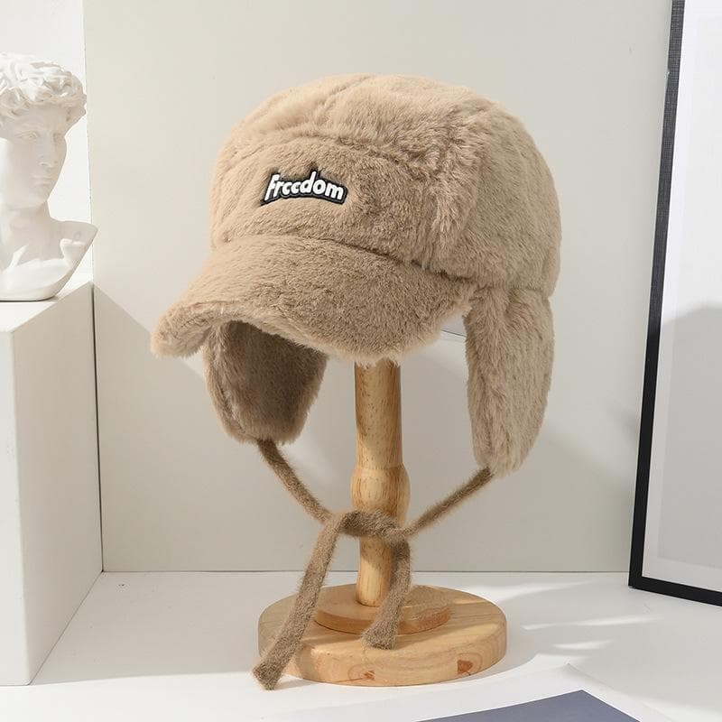 Cozy Plush Letter Baseball Cap for Women - Adjustable, Warm & Stylish Winter Hat with Ear Protection one size khaki
