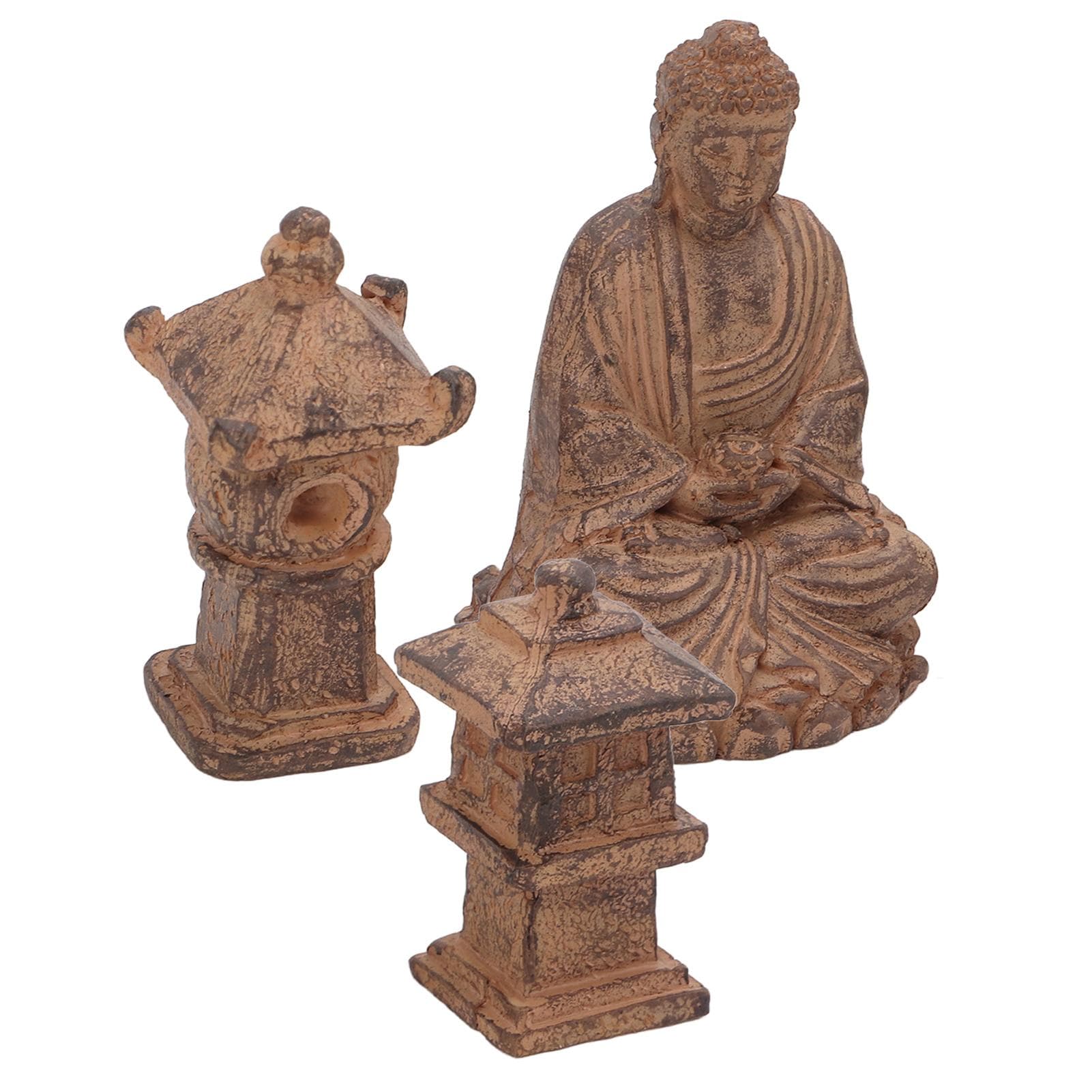 Buddha Statue Meditation Sitting Hand Painted Buddha Statue Small with Lighthouse for Home Office