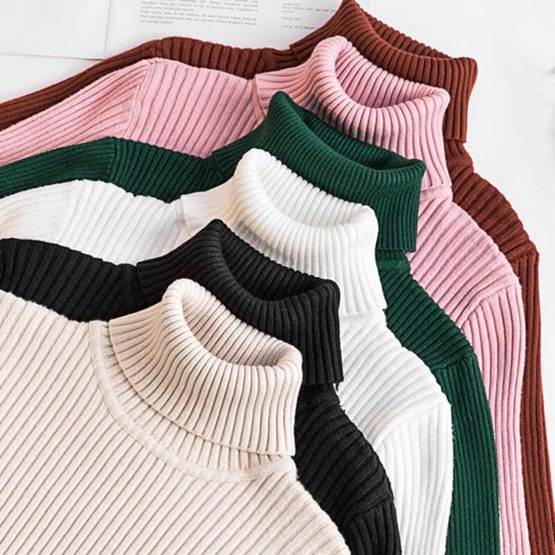 Fashion Slim Fit Knitted Tops Office-lady Long Sleeve Soft Sweater Women 2023 Autumn Winter Elegant Turtleneck Pullovers 28980 One Size burgundy