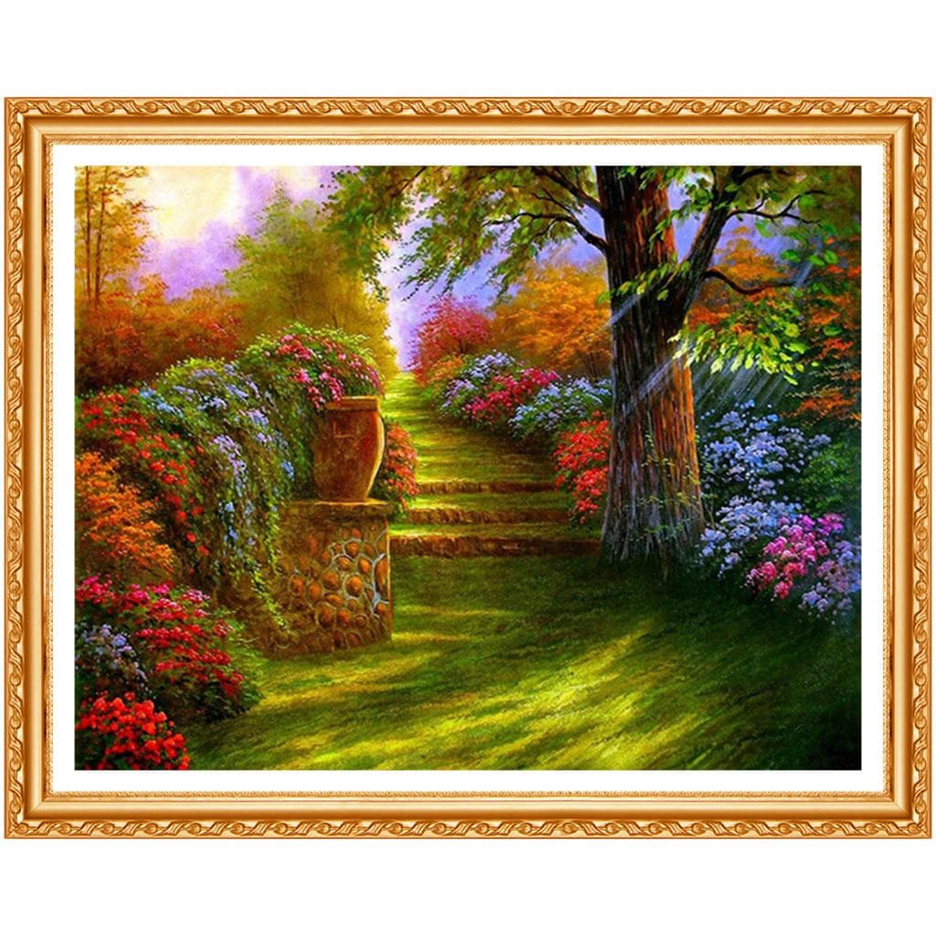 Diamond Embroidery Forest In Sunshine Oil Painting Packing Round Crystal Diamond Moasic Home Decor 20X30CM