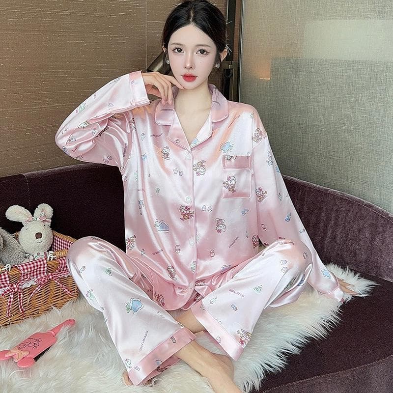High-End Green Floral Lapel Pajamas Set for Women 2XL (130-145 jin)