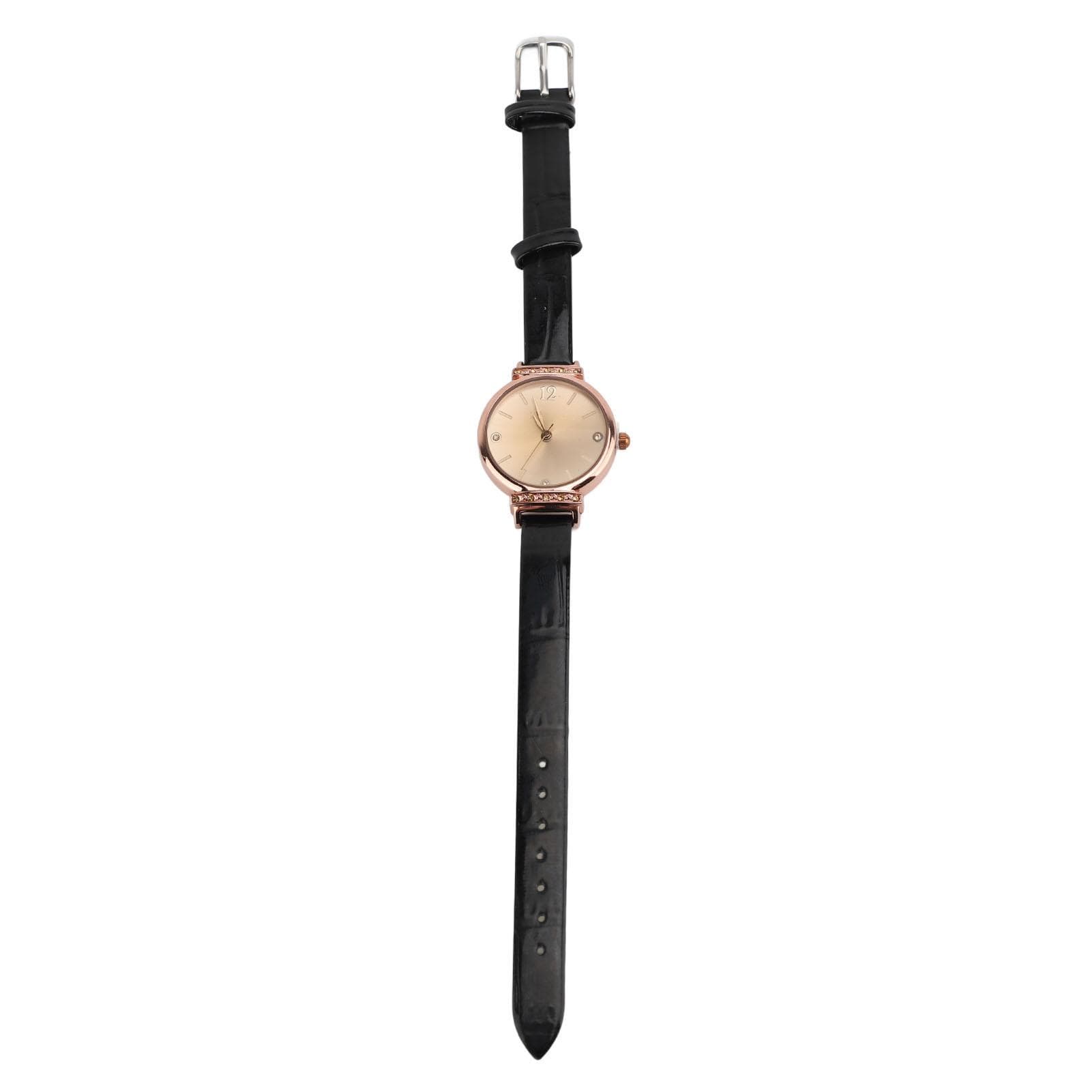 Women Ladies Classic Simple PU Leather Analog Quartz Wrist Watch Rose Gold Dial Casual Watch Coffee black