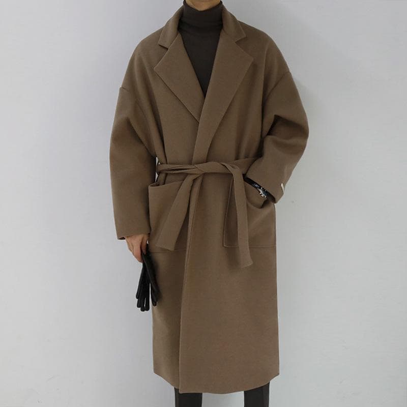 Winter New Korean Version Woolen Coat Men's Medium and Long Loose Woolen Thickened Trench Coat M