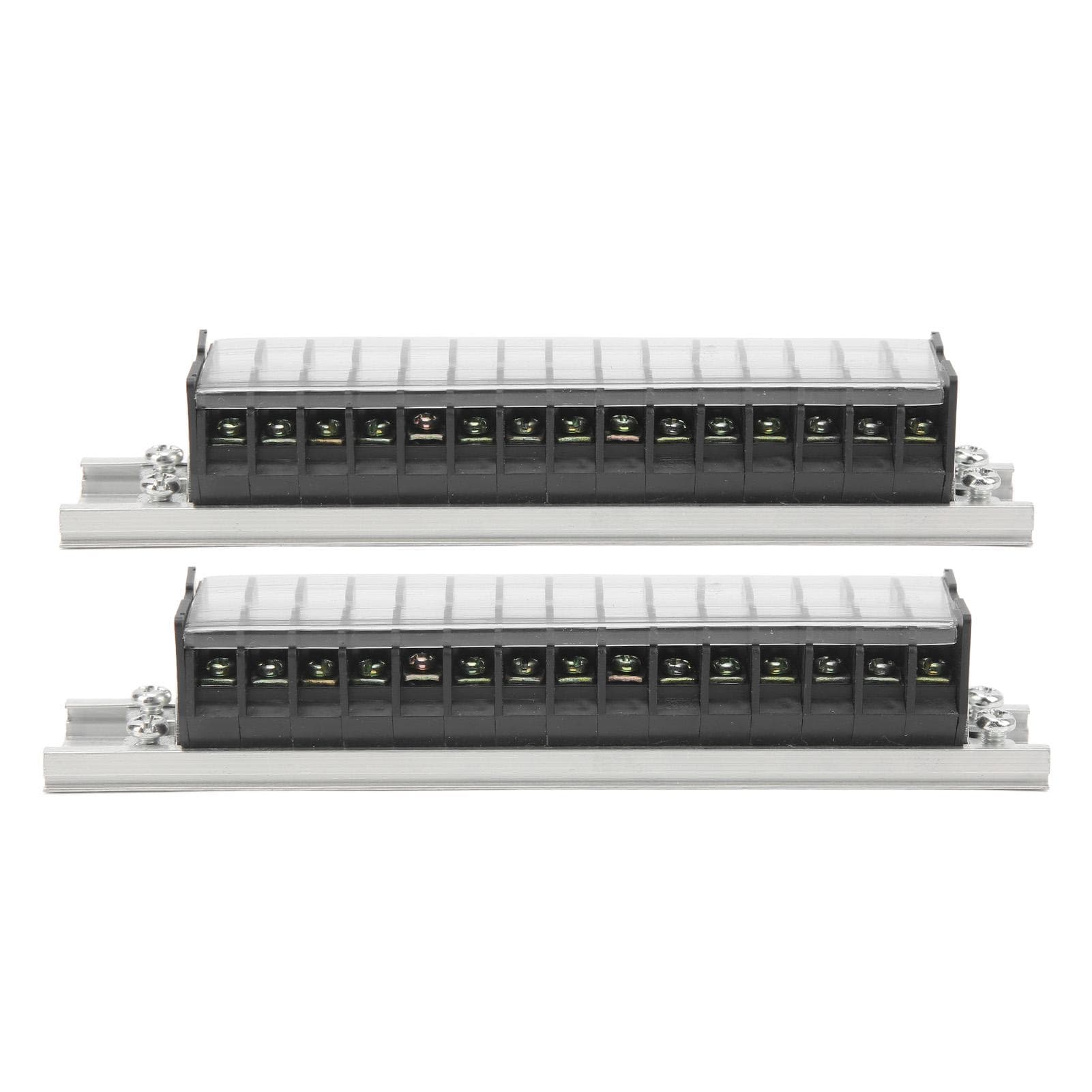 2pcs Dual Row Terminal Strip 660V 15A 10 Positions Terminal Barrier Strip with Cover T1515