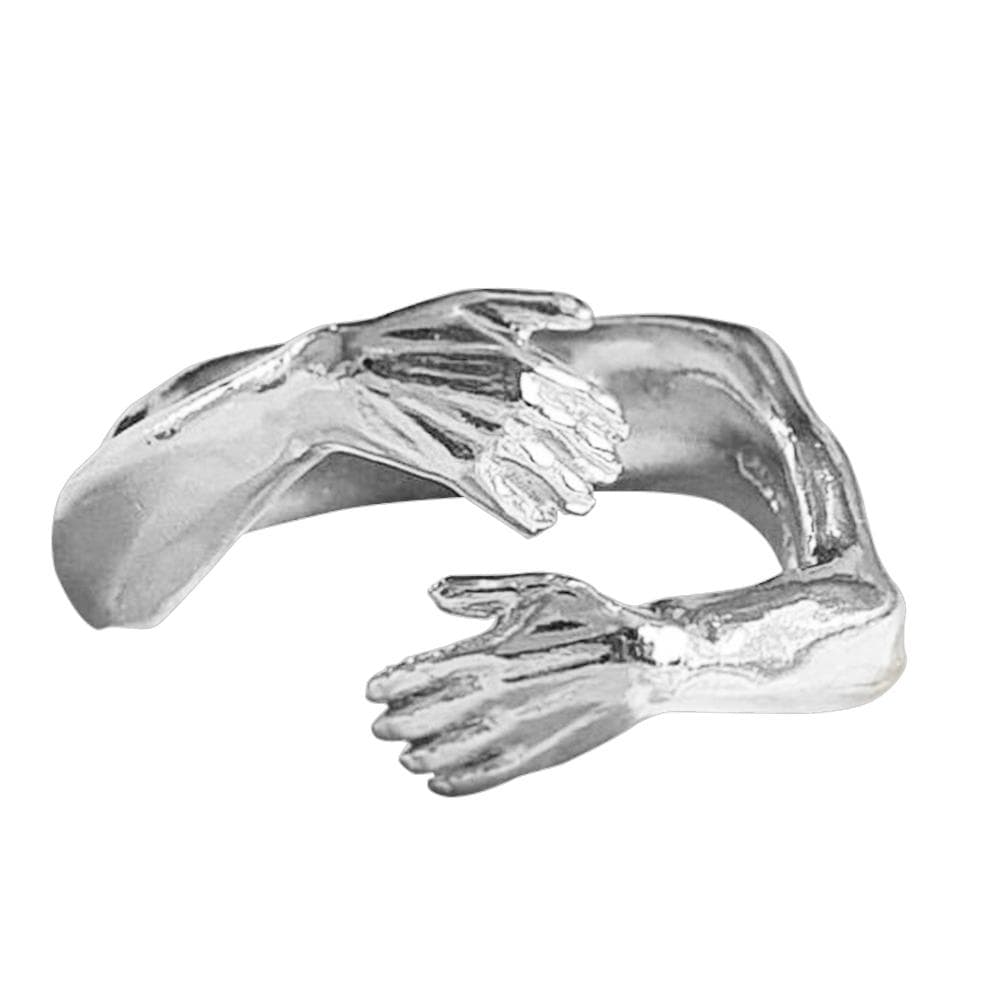 Silver Hug Ring Love Hug Hands Open Ring Anti Rust Comfortable Couple Ring for Anniversary silver