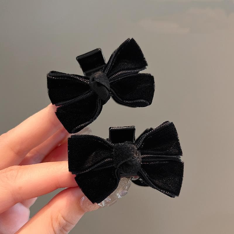 Korean Velvet Bow Hair Clip Claw Clamp Sweet Black Red Bow Small Hair Claw Clip Princess Headwear Girls Women Hair Claw Clip 2pcs