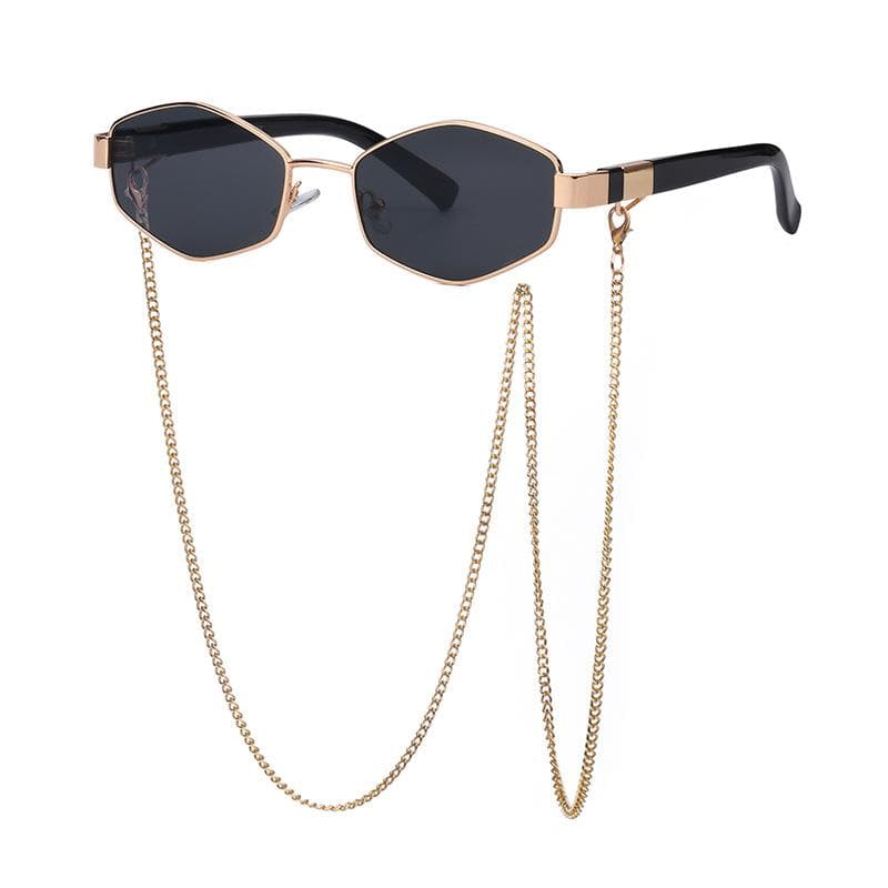 Trendy Retro Hexagon With Chain Sunglasses Women Brand Designer Unique Polygonal Sun Glasses For Female Small Frame Eyewear