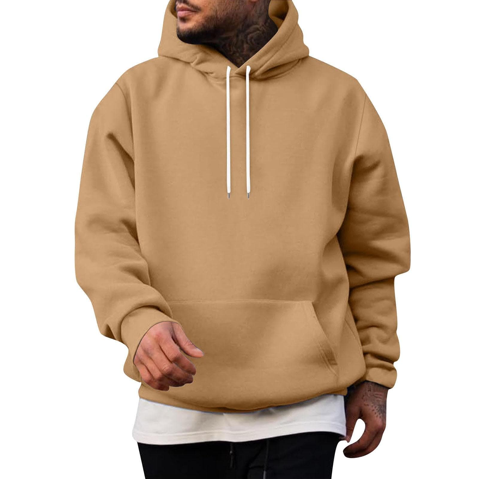 Hooded Sports Tracksuit Unisex Running Outfits Long Sleeve Pullover Hoodies Sweatshirt XXXXL khaki