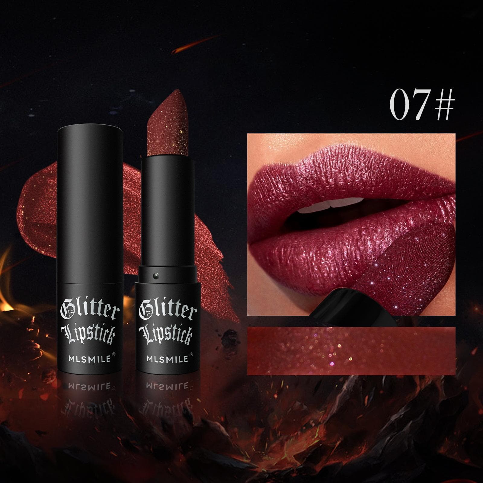 MLSMILE Different Cup Matte Red Explosion Flash Diamond Lipstick Red Lip Balm Halloween Dark Vampire Makeup 07