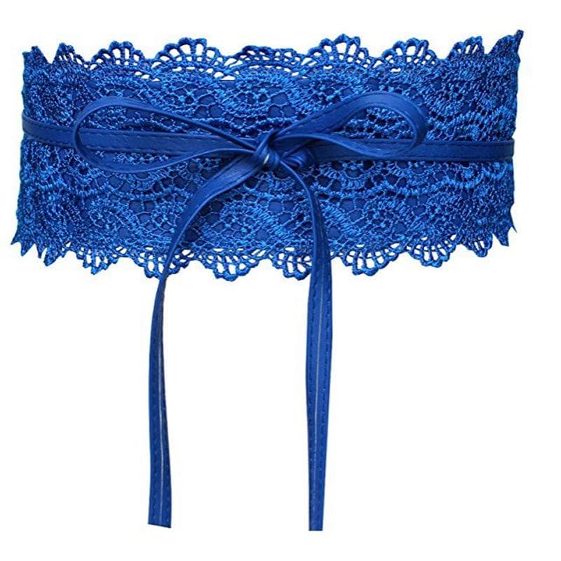 Women's Faux Leather Wrap Around Obi Style Waist Band Belt Lace Belt None sapphire