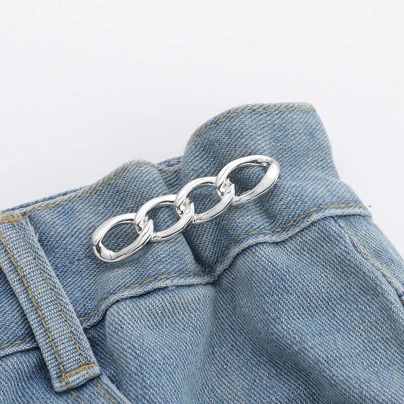 Simple Detachable Pants Clips Adjustable Waist Buckle Nail-free Metal Pins Button For Girls Jeans Waist Tightener silver