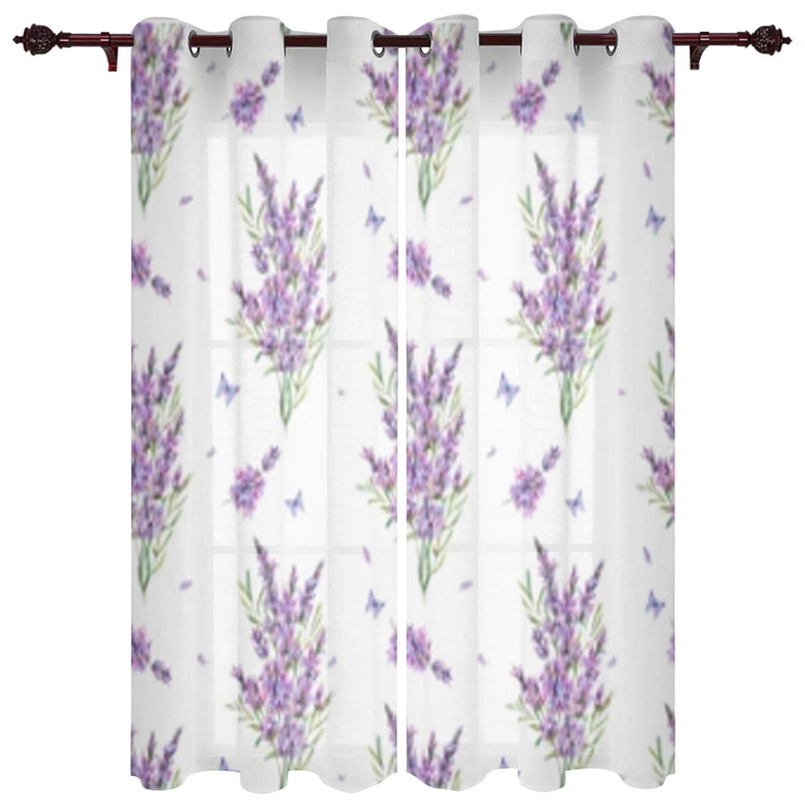 Bedroom Kitchen Curtains Lavender Plant Flowers Curtain Living Room Decoration Items Window Curtains for Living Room 70W x 100H(cm) x2