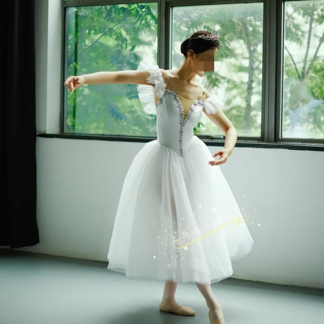 Ballet Tutu Skirt Performance White Adult Competition Professional Dance Ballet Dress Fairy Long Dress Ballet Costume Girls S white