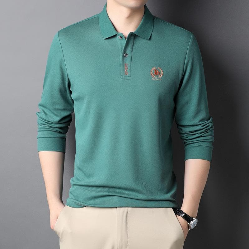 Spring and Autumn Men's Cotton Long Sleeve T-shirt Men's Solid Color Pullover Lapel Middle-aged Large Size Men's Shirt Polo 56/3XL