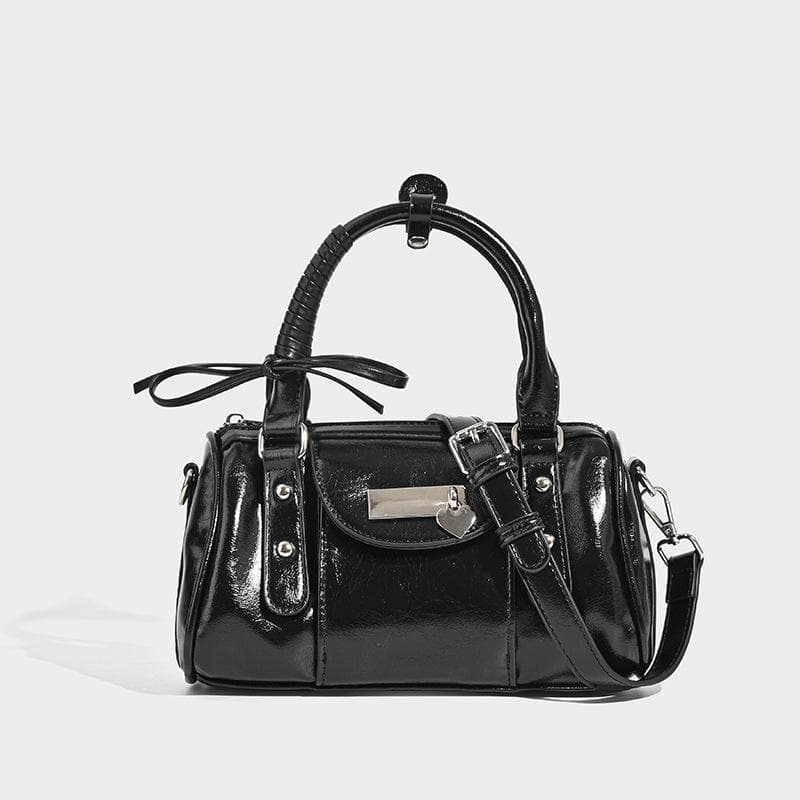 Niche Premium Sense Bowling Tote Bag Female Glitter Leather Fashion Everything Hottie Commuter Single Shoulder Straddle Bag black