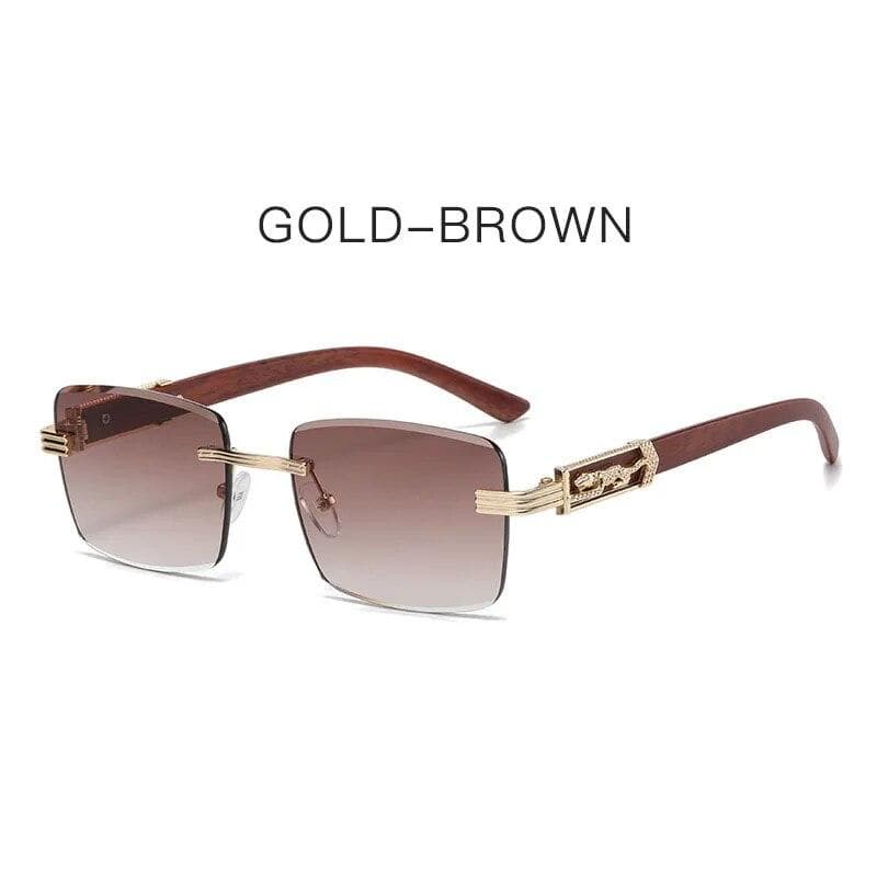 Wood Grain Legs Cheetah Sunglasses Colorful Retro Frameless Square Leopard Head Metal Fashion Accessories