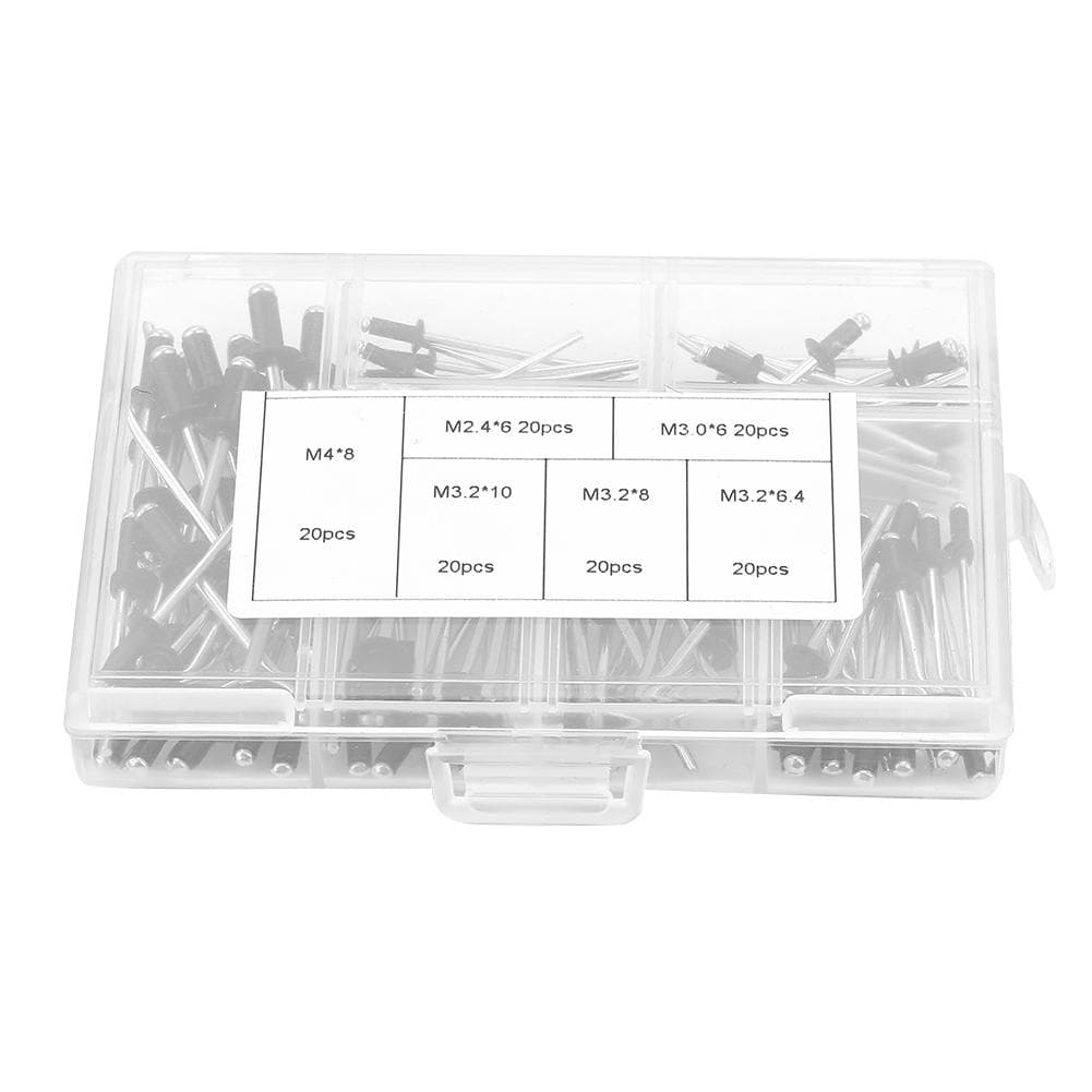 120pcsset M2.4 M3.0 M3.2 M4 Aluminium Blind Rivets Fasteners Assortment Kit with Box