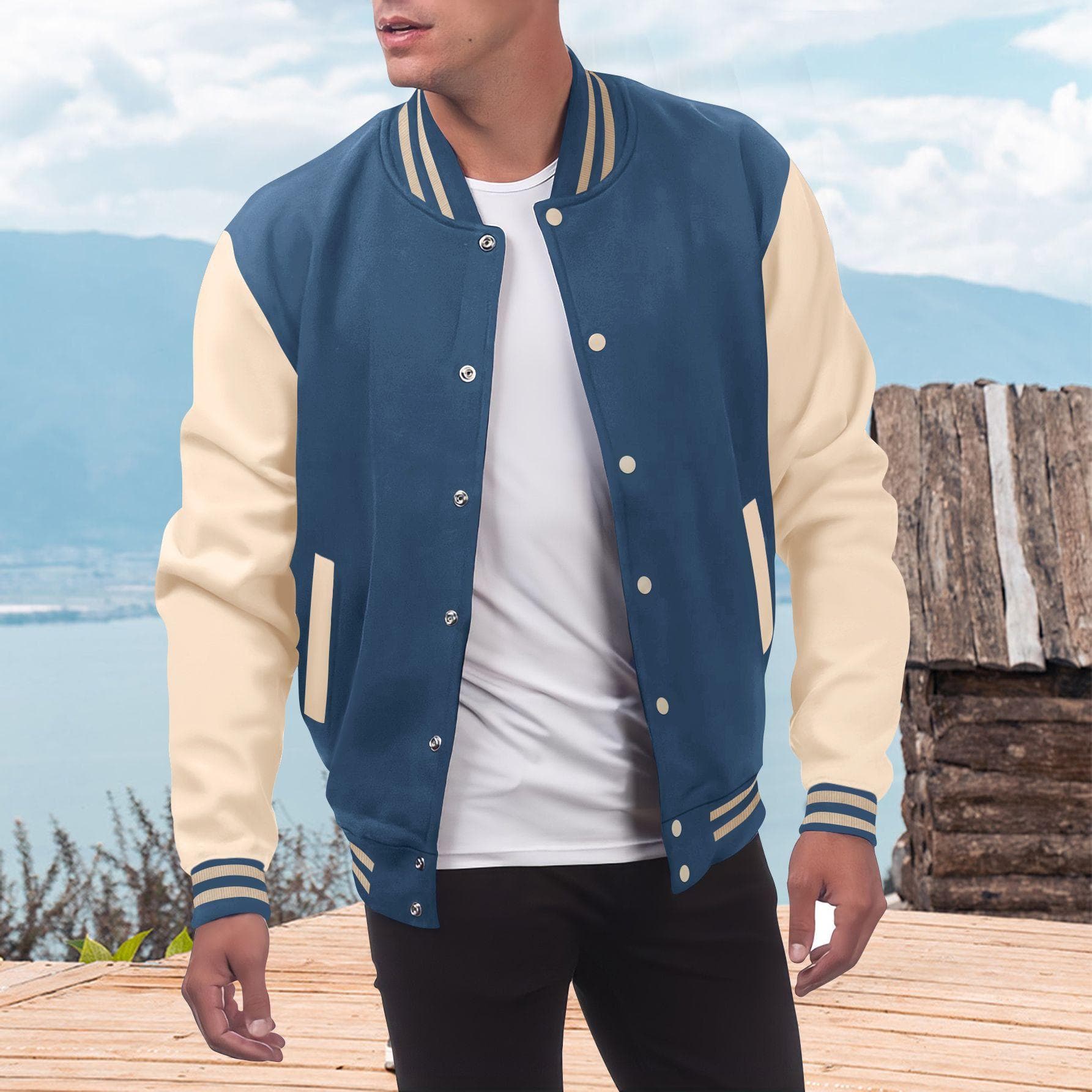 Casual Varsity Jacket for Men Long Sleeve Slim Fit Letterman Baseball Bomber Jackets Lightweight Sweatshirt Men's Button Down Windbreaker Jackets XXL peacock blue
