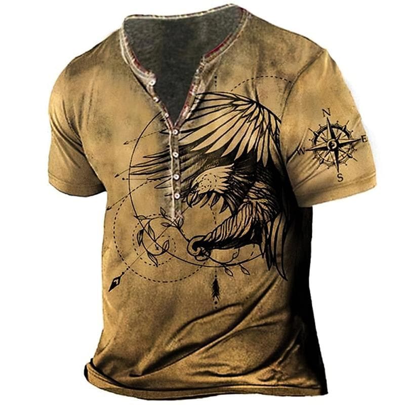 Men Clothes Fashion Polyester V Collar Button T Shirt , Men Casual Vintage Style Punk T Shirt , Men Fitness T Shirt . 5XL