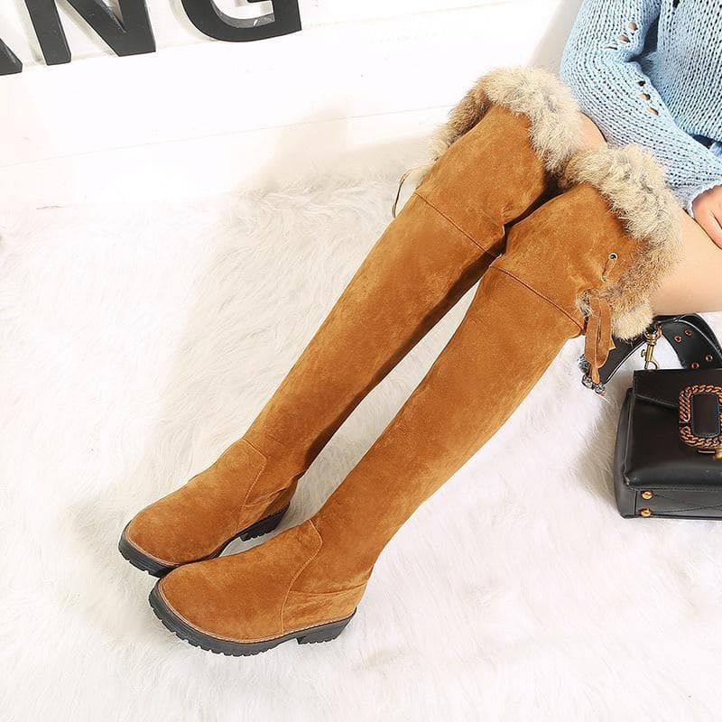 Warm Snow Boots Women Winter Shoes Suede Knee High Boots Ladies Fashion Low Heels Warm Fur Plush Long Boots Female 38 yellow