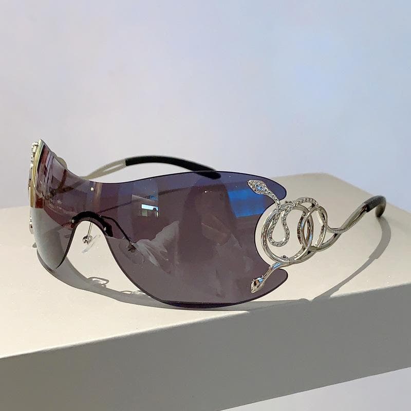 Y2K Rimless Luxury Designer Sunglasses Women Men Trendy Oversized Metal Snake Pink Punk Shades