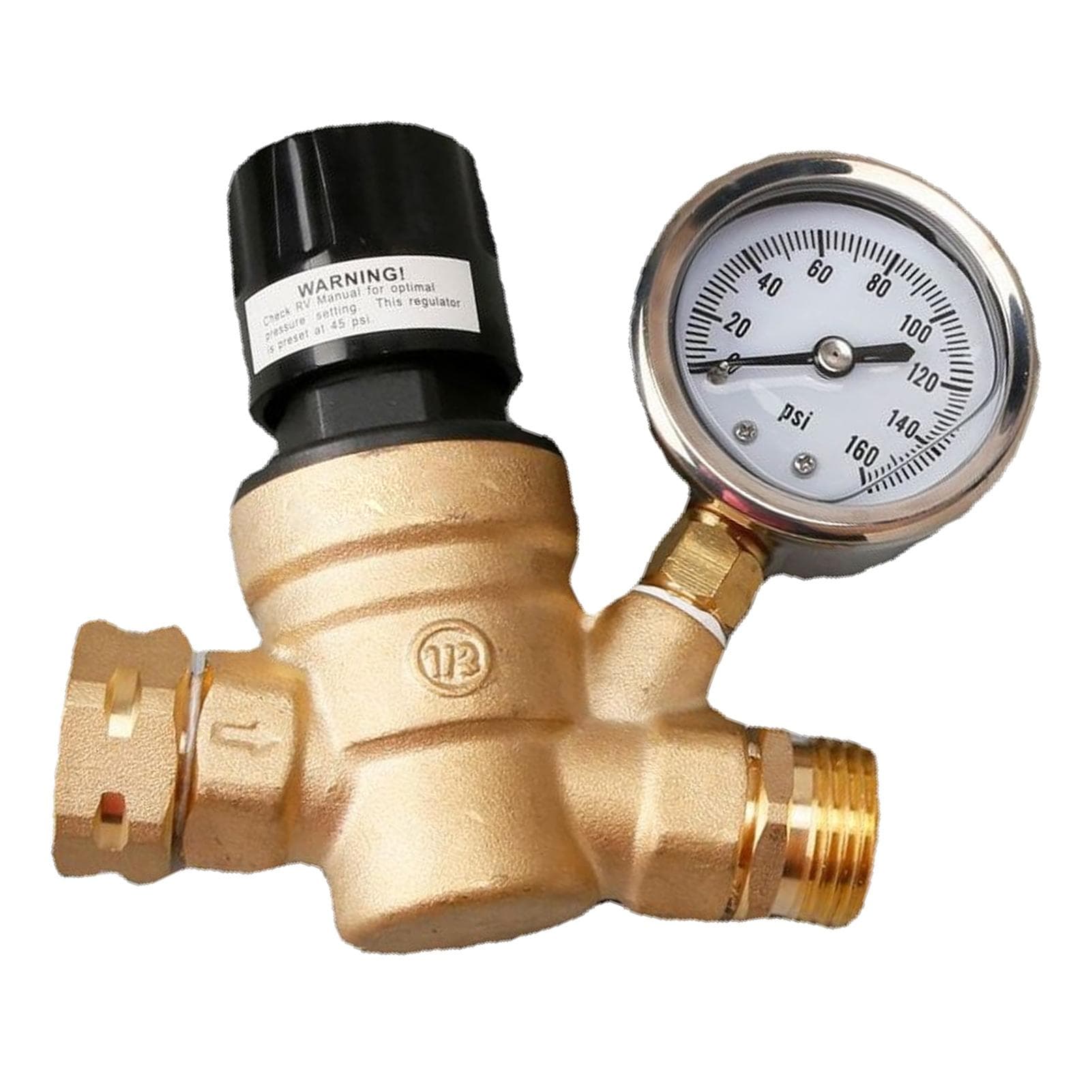 Water Pressure Regulator Valve 34in NH Thread Brass Pressure Reducing Valve with Gauge for RV