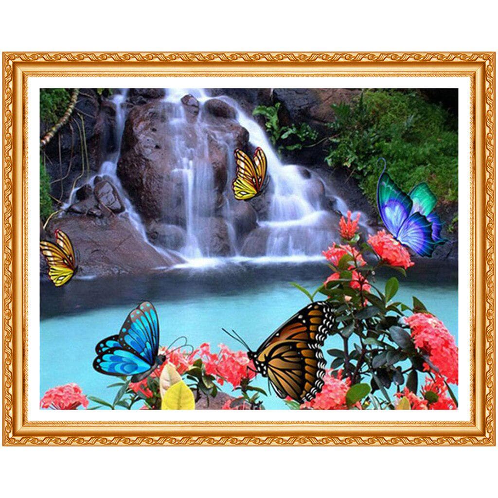 Diamond Embroidery Waterfall Diamond Painting Cross Stitch Butterfly Full Drill Decoration DIY Kit 20X30CM