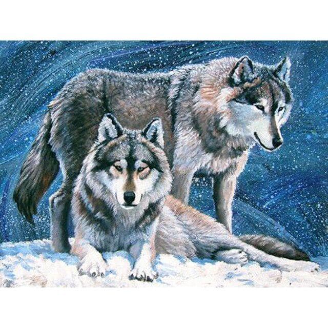 DIY 5D Diamond Painting Wolf Animal Mosaic Kit Cross Stitch Diamond Embroidery Full Drill Round 20X30CM white